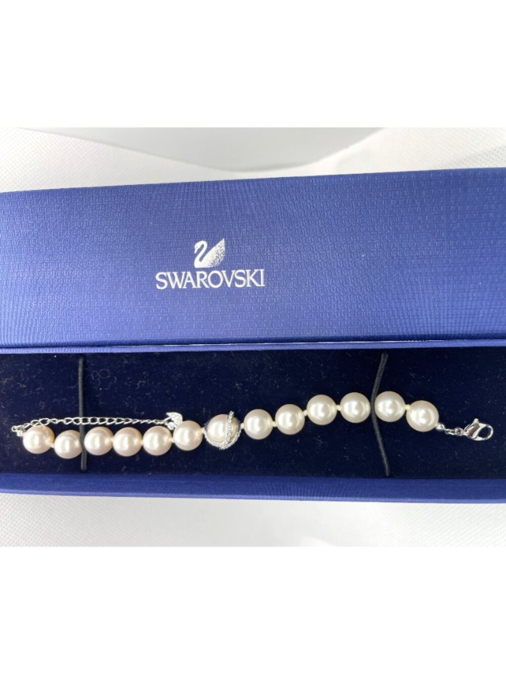 Pearl Bead Bracelet Swarovski Crystal Pavé Ring Rhodium Retired Nude Collection - Picture 2 of 16